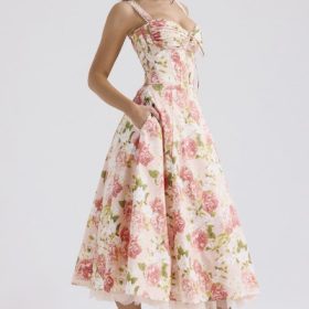 Rosalee Pink Peony Print Cotton Bustier Sundress - Image 11