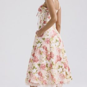 Rosalee Pink Peony Print Cotton Bustier Sundress - Image 12