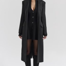Remi Black Single Breasted Long Coat - Image 5