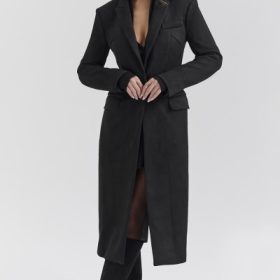 Remi Black Single Breasted Long Coat - Image 7