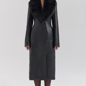 Marcel Black Faux Fur Trimmed Vegan Leather Coat - Image 5