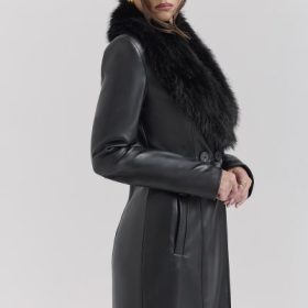 Marcel Black Faux Fur Trimmed Vegan Leather Coat - Image 7