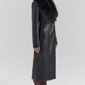Marcel Black Faux Fur Trimmed Vegan Leather Coat - Image 8