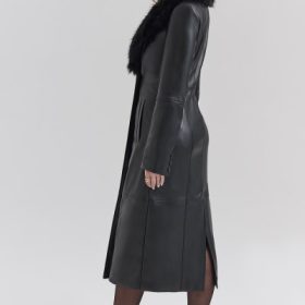 Marcel Black Faux Fur Trimmed Vegan Leather Coat - Image 9