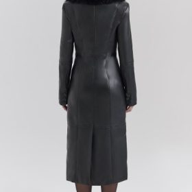 Marcel Black Faux Fur Trimmed Vegan Leather Coat - Image 10