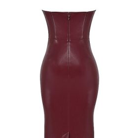Jaquetta Wine Vegan Leather Midi Dress - Image 4