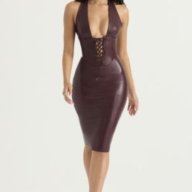 Jaquetta Wine Vegan Leather Midi Dress - Image 8