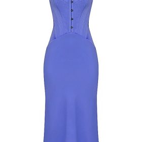 Imogen Periwinkle Satin Corset Midi Dress - Image 2