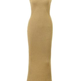Emmie Gold Metallic Ribbed Maxi Dress - Image 2
