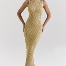 Emmie Gold Metallic Ribbed Maxi Dress - Image 5