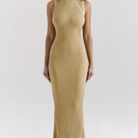 Emmie Gold Metallic Ribbed Maxi Dress - Image 7