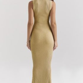 Emmie Gold Metallic Ribbed Maxi Dress - Image 10