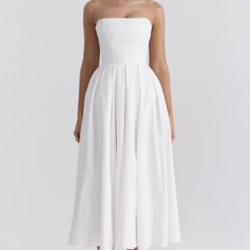 Audrey White Strapless Midi Sundress - Image 5