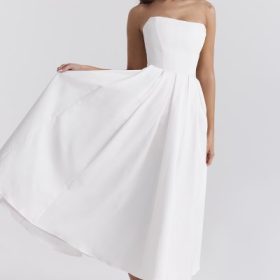 Audrey White Strapless Midi Sundress - Image 7