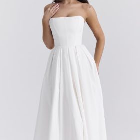 Audrey White Strapless Midi Sundress - Image 8