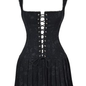 Talia Black Pleated Mini Dress - Image 2
