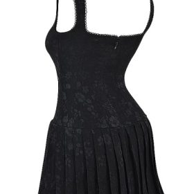 Talia Black Pleated Mini Dress - Image 3