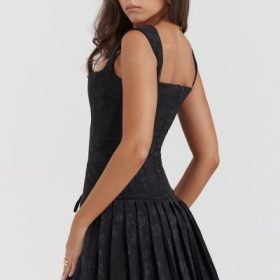 Talia Black Pleated Mini Dress - Image 12