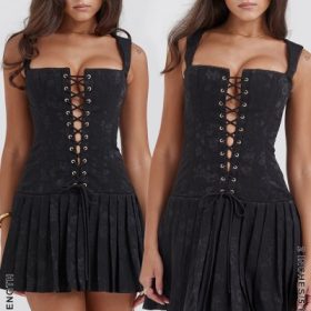 Talia Black Pleated Mini Dress - Image 17