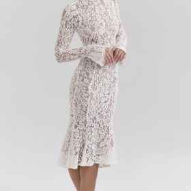Sophia Vintage Ivory Lace Fitted Midi Dress - Image 9