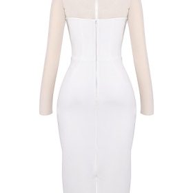 Yasmin White Plunge Midi Dress - Image 4