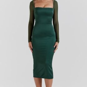 Ellica Emerald Green Midi Dress - Image 6
