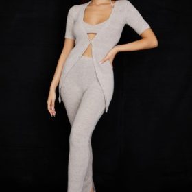 Opal Oatmeal Ribbed Knit Cardigan - Image 8