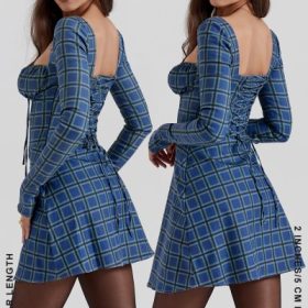 Malika Blue Tartan Corset Mini Dress