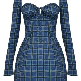 Malika Blue Tartan Corset Mini Dress - Image 2