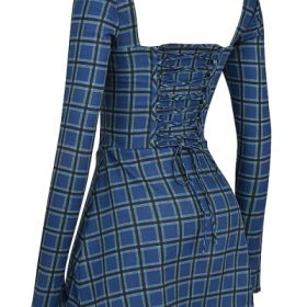 Malika Blue Tartan Corset Mini Dress - Image 3