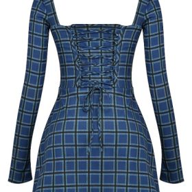 Malika Blue Tartan Corset Mini Dress - Image 4