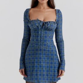 Malika Blue Tartan Corset Mini Dress - Image 5