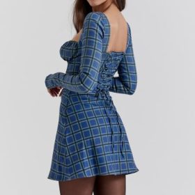 Malika Blue Tartan Corset Mini Dress - Image 10