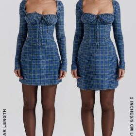 Malika Blue Tartan Corset Mini Dress - Image 13