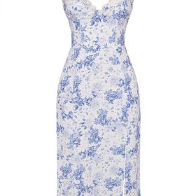 Charlotte Blue Print Corset Midi Dress - Image 2