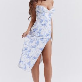 Charlotte Blue Print Corset Midi Dress - Image 9