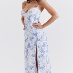 Charlotte Blue Print Corset Midi Dress - Image 13