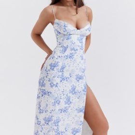 Charlotte Blue Print Corset Midi Dress - Image 14