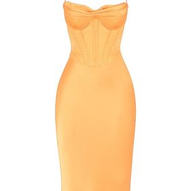 Myrna Tangerine Satin Corset Midi Dress - Image 2