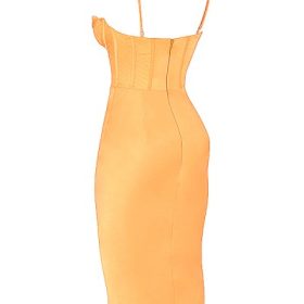 Myrna Tangerine Satin Corset Midi Dress - Image 3