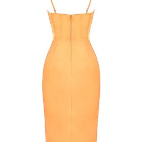 Myrna Tangerine Satin Corset Midi Dress - Image 4