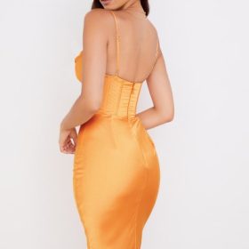 Myrna Tangerine Satin Corset Midi Dress - Image 12