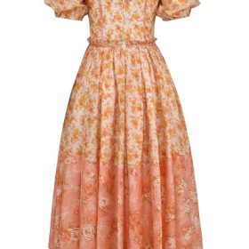 Penelope Peach Poppy Print Puff Sleeve Midi Sundress - Image 4