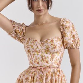 Penelope Peach Poppy Print Puff Sleeve Midi Sundress - Image 7
