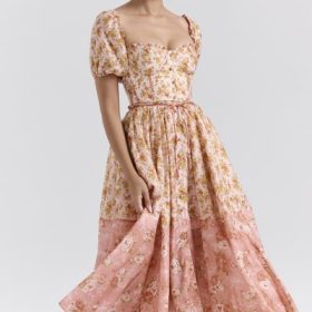 Penelope Peach Poppy Print Puff Sleeve Midi Sundress - Image 8