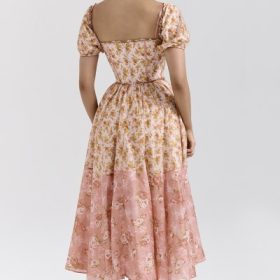 Penelope Peach Poppy Print Puff Sleeve Midi Sundress - Image 10