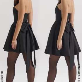 Emmanuela Black Strapless Detachable Bow Mini Dress - Image 14