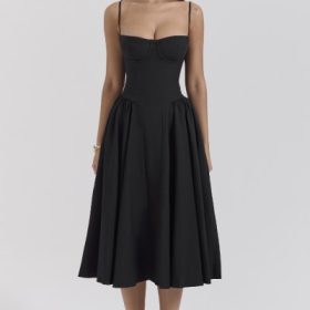 Samaria Black Corset Midi Dress - Image 5