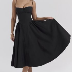 Samaria Black Corset Midi Dress - Image 7
