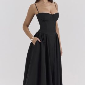 Samaria Black Corset Midi Dress - Image 8